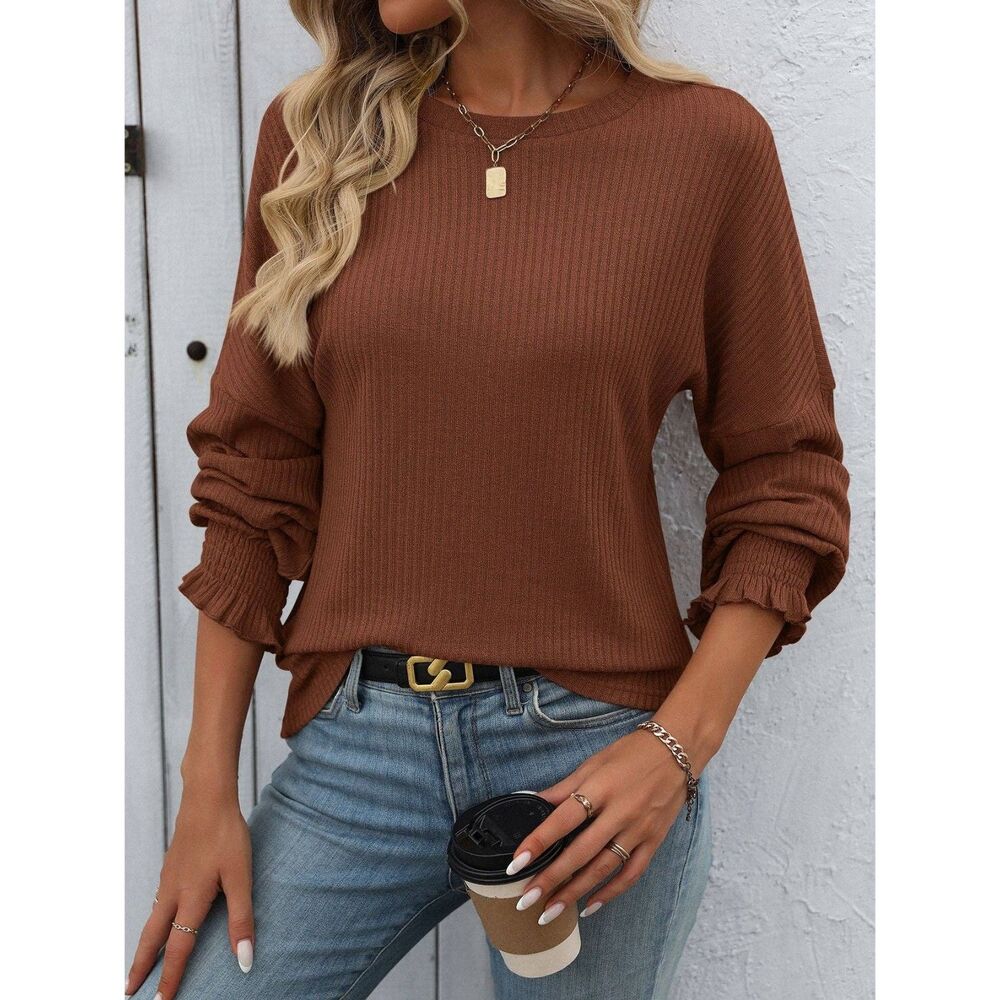 Women’s Lightweight Ribbed Pullover Top Rust
